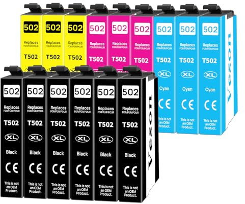 Veson 502XL Druckerpatronen Kompatible für Epson 502 XL Multipack Patronen mit Epson Expression Home XP-5150 XP-5155 XP-5105 XP-5100, mit Epson Workforce WF-2880 WF-2885 WF-2865 WF-2860 (15er-Pack)