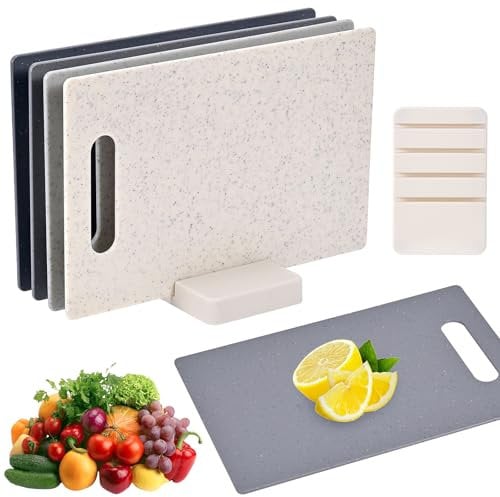 Juego de 4 tablas de cortar, tablas de cortar de plástico con base, tablas de cortar de cocina, tabla cortar cocina profesional, antideslizantes y fáciles de limpiar, 28 x 18 cm