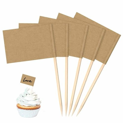 200PCS Blank Toothpick Flags Kraft Paper Food Labels (3.5 * 2.5cm) Fruit Picks for Party Food, Cheese Plate & Cupcake Toppers, Cheese Label, Baby Shower Names, Fruit Salad Cocktail Sticks