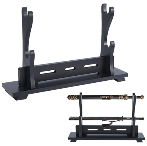 DICOSMETIC 2 Tier Schwertständer Katana Ständer 39.1x8.9x24.5cm Holzschwert Katana Halter Schwarzer Schwertdisplay Halter Aus Holz Für Zuhause Dekor Sammler Männer Ehemann Geschenk