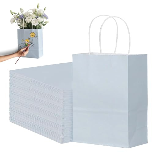 LEOINAER Kleine Papiertüten mit Griffen, 30 Stück, Graue Geschenktüten aus Kraftpapier, Robuste Geschenktüten für Partys, Geburtstagsgeschenke, Hochzeit und mehr
