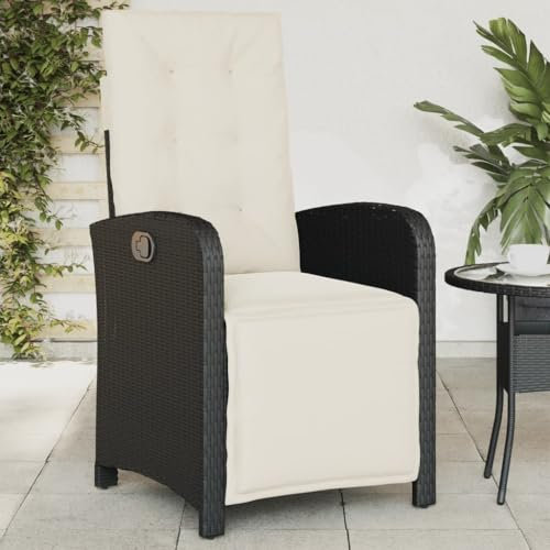 Emmtore Gartensessel,Gartenstuhl mit Fußteil,Garten Liegestuhl mit Verstellbarer Rückenlehne Fußstütze,Sessel Relaxsessel Gartenmöbel,Poly Rattan Gartensessel,Schwarz und Creme,1 PZ