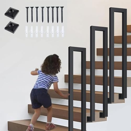 Treppengeländer Innen, Geländer Treppe, Handlauf treppe, U Förmiger Geländer, Treppengeländer Außen, Handlauf Schwarz, TreppengeläNder, für Balkone Flure (L-Schwarz, 120CM)