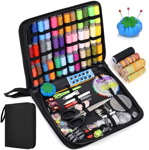 Raxfekro Nähset mit Nähzubehör Aufbewahrung Nähgarn Set Sewing Kit Grundausstattung, Nähnadeln Nähutensilien Nadel und Faden mit 230 PCS für Zuhause und Reise (26 * 19.5 * 4CM)