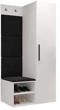 Mirjan24 Garderoben-Set Mapreni III, Schuhschrank + Kleiderhakenbrett + Kleiderschrank Gepolstertes Paneel/Wandpaneel Kleiderhaken Flurgarderobe Wandgarderobe (Weiß, Manila 18)