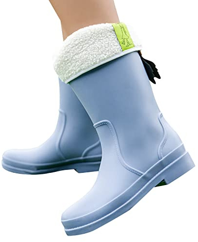 Stivali di gomma da donna con calda imbottitura, stivali da pioggia invernali, stivali da lavoro, impermeabili, alla moda, antiscivolo, da giardino, in gomma, Blu, 41 EU