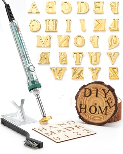 Wood Burning Letter Kit, 26 Pcs Alphabet Branding Iron Stamps for Wood Leather Hats BBQ Bread with a 60W Electric Branding Iron (1.2cm 26pcs Letters)