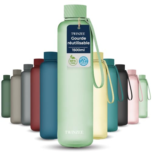Twinzee Borraccia Tritan 1,5 L Senza BPA Antigoccia Verde Chiaro | Ideale per sport, scuola e ufficio · Riutilizzabile · Resistente · Facile da pulire · Perfetta ogni giorno