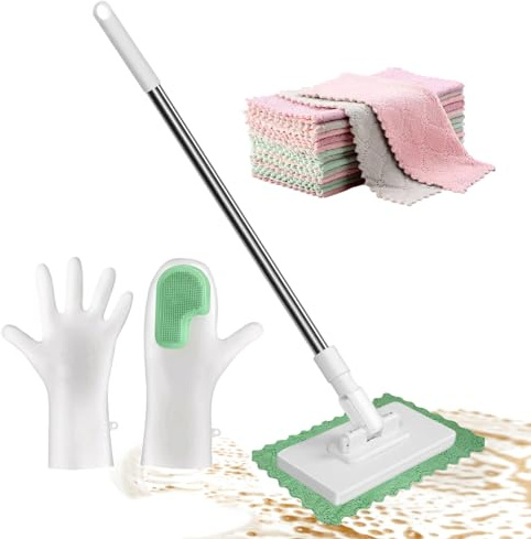 Fregona de suelo | Mango antideslizante ergonómico con función de presión - fregona lavable con guantes de limpieza, para interiores y exteriores en apartamento oficina escuela aula hotel ventana