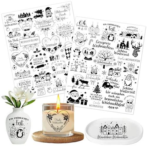 CHNVICK 2 Stk Frohe Weihnachten Rub on Transfer Sticker,rub on Aufkleber | Starke Haftung & Kalttransfer;Lebendige Farben;Einfache Anwendung;Ideal für 16oz Gläser,Tassen,Kerzengläser & glatte Flächen