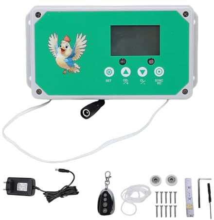 NOENNULL Automatischer Hühnerstall-Türöffner mit Timer, Fernbedienung, Geflügelstall-Türmotor-Set, LED-Bildschirm, IP44-Wasserdichtigkeit, Große Tragfähigkeit, für Geflügelfarm-Enten (EU-Stecker