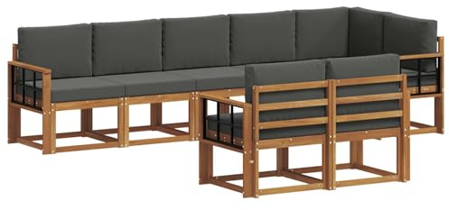 vidaXL Outdoor-Sofagarnitur mit Kissen 8 pcs Natur und Anthrazit, Garten, modernes Outdoor-Sofa für Terrassensitzplätze, stylisches Lounge-Sectional-Set, haltbare Möbel für Komfort