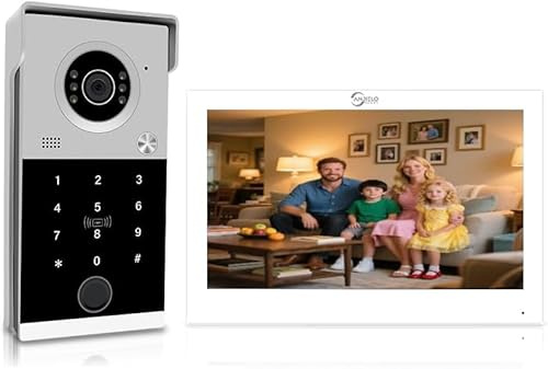 ANJIELO SMART: videoportero de 4 hilos con abrepuertas, videoportero con cámara y monitor de 7 pulgadas, fácil instalación, dispositivo de visión nocturna (Blanco)