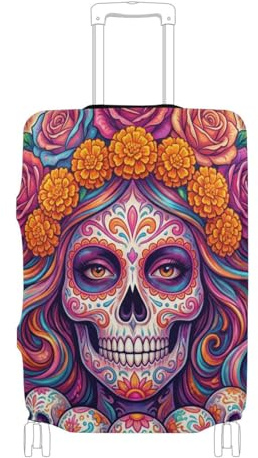 SyXIOP Dia De Los Muertos Mexikanischer Zuckerschädel Mädchen, bunt, elastische Überzüge für Gepäck, kratzfest, passend für Gepäck von 45,7 - 81,3 cm, Dia De Los Muertos Mexikanischer Zuckerschädel
