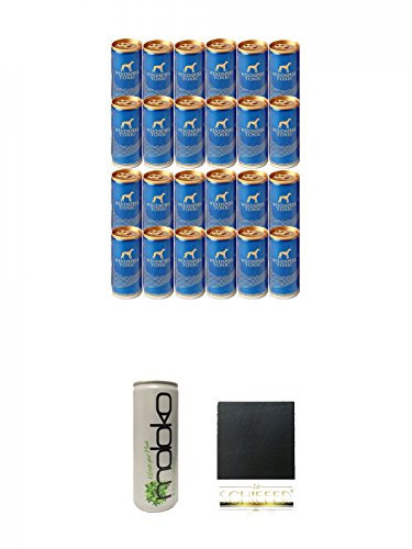 Windspiel Tonic Water 0,2l Dose 24 Stück + Moloko Softdrink 0,25 Liter + Schiefer Glasuntersetzer eckig ca. 9,5 cm Durchmesser