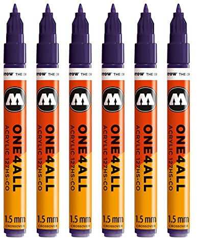 Molotow One4All 127HS-CO Acryl Marker 6 Stück, Farbe 043 violett dunkel | 1,5 mm Strichstärke, hochdeckend und permanent, schnell trocknend, UV-beständig, nachfüllbar, für fast alle Untergründe