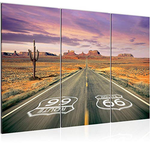 Runa Art Route 66 Grand Canyon Peinture Tableau Salon XXL Beige Orange Vintage 120 x 80 cm 3 Parties Decoration Murale 611331a