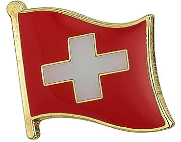 Metallanstecker mit schweizer Flagge.