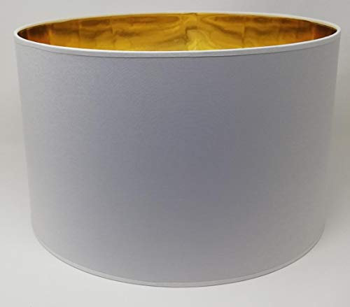 Lampenschirm Zylinder Form Weiß Stoff Gold Futter Handarbeit Verschiedene Größen Deckenanhänger - Tisch (45 cm Durchmesser 30 cm Höhe)
