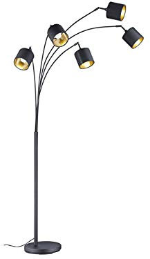 Große Stehleuchte 5-flammig mit Stoffschirmen Schwarz/Gold, Höhe 200cm