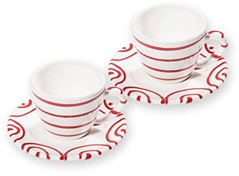 GMUNDNER KERAMIK Espresso for you Gourmet Kaffeeset Rotgeflammt Geschirr, handgemacht in Österreich