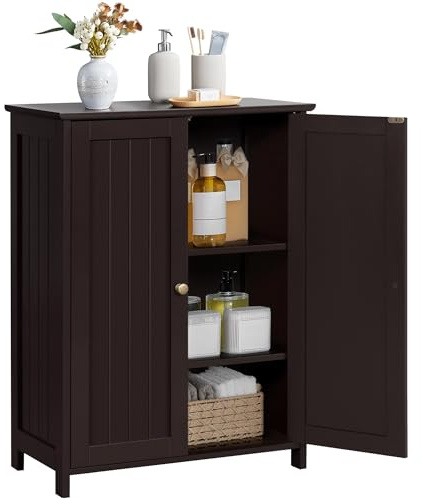 Yaheetech Small Bathroom Storage Cabinet for Towels with 2 Doors, Espresso