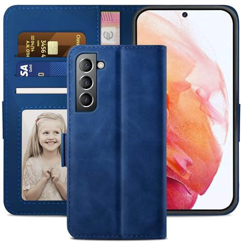 YATWIN Handyhülle für Samsung Galaxy S21 Hülle, Klapphülle Galaxy S21 Premium Leder Brieftasche Schutzhülle [Kartenfach][Magnet][Stand] Handytasche für Samsung Galaxy S21 Case, Blau