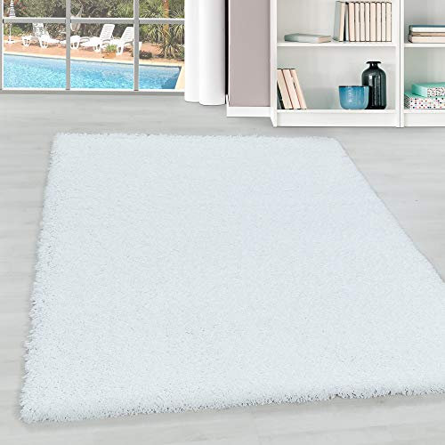 Teppium Moderner Hochflor Teppich Läufer Flur 80 x 250 cm Weiß - Shaggy Flauschiger Teppich, Extra Weich und Pflegeleicht - Ideal als Bettvorleger Schlafzimmer, Küchenläufer, Wohnzimmerteppich