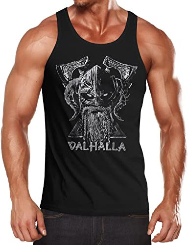 Neverless® Men's Tank Top Printed Valhalla Viking Odin Wotan Axe Print Muscle Shirt, Valhalla Black, L