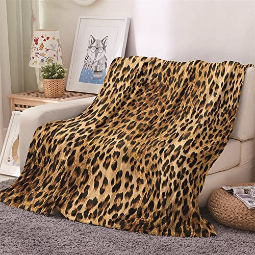 FANSU Plaid Couverture Polaire Flanelle, 3D Imprimé Hiver Chaude Douce Moelleuse Microfibre Couverture de Lit Couvre-lit Jeté de Canapé, Convient Adulte et Enfant (Léopard Brun,80x120cm)