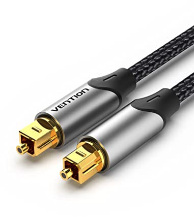 VENTION 2M Cable Óptico Audio Digital TOSLINK Optico Dolby DTS Sound Enchufe de Metal Recubrimiento de Nylon SPDIF Cable de Fibra Óptica, para Barra de Sonido, TV, Home Cinema, Xbox, Play-Station