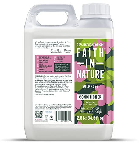 Faith In Nature Natural Wild Rose Conditioner, Nourishing for Normal Hair & Scalp, Vegan & Cruelty Free, No SLS, Silicones or Parabens, 2.5L Refill