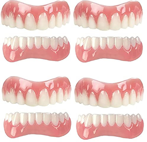 GDYJP Dentiera Protesi in Silicone Denti Provvisori Riutilizzabile Toni Naturali Faccette Istantanee Sbiancamento Denti per Faccette Estetiche Unisex,4 Pair
