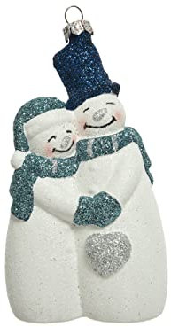 Kaemingk Christbaumschmuck Kunststoff 12cm Schneemann und Schneefrau Weihnachtskugeln bruchsicher weiß