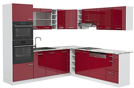 Vicco Eckküche R-Line, Bordeaux Hochglanz/Weiß, 237 x 247 cm ohne Arbeitsplatte