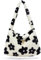 Flauschige pelzige Tragetasche, groß, flauschig, niedlich, Plüschtasche, Reißverschluss, für Damen und Mädchen, Kunstfell, Schultertasche, Geldbörse für Herbst und Winter, 02-Black Flower, Small