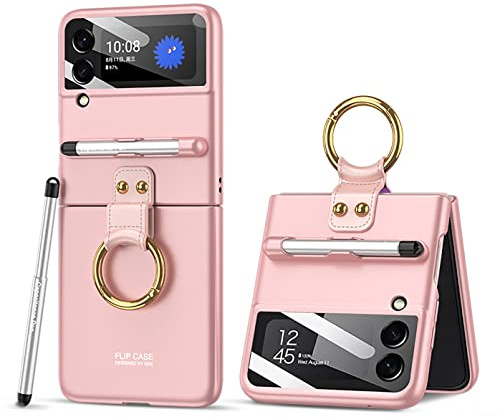 Baifu Hülle für Galaxy Z Flip4 Hülle, Handyhülle mit Ring-Videoständer Stift Stifthalter, Faltbare Handyhülle für Samsung Galaxy Z Flip 4, 02
