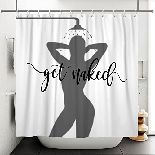 SDOTPMT 140x180cm Nackt Werden Duschvorhang Lustig Duschen Dame Körper Silhouette Weiß Badvorhang Mysteriös Frauen Schatten Modern Kunst Dusche Vorhang für Badezimmer Polyester mit Haken