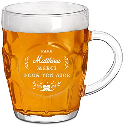 Maverton Chope à Bière Personnalisable – Verre à alcool avec gravure pour homme - 500ml - Verre solide pour dégustation - pour anniversaire - pour ami - témoin - copain - merci -