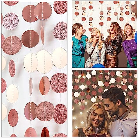 HAOMEEDUO 4 Stück Girlande Papier Rund Glitzergirlande hängend Papiergirlande Kreise Rosegold Glitzer Girlande 5cmx4m Party Dekorationen Hängend Runder Banner für Geburtstag Valentinstag Hochzeit