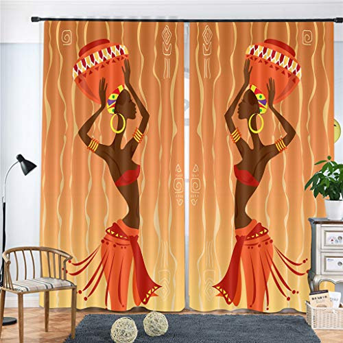 MDKLXIDF Gardinen Blickdicht gelbes Afrika Verdunklungsvorhänge Gardinen H 210 x B 140 cm 2er Set, Vorhang Verdunkelung mit Ösen für Schlafzimmer Wohnzimmer