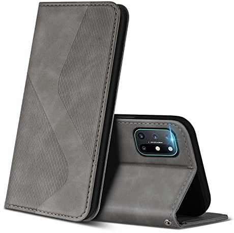 ZONNAVI Hülle für OnePlus 8T, PU Leder Handyhülle mit Kartenfächer und Standfunktion, Lederhülle Flip Wallet Case Schutzhülle für OnePlus 8T (Grau)