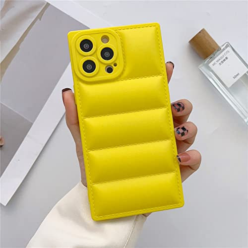 ALUKAP Luxury Square Down Jacket Phone Case for iPhone 13 11 12 14 Pro Max XS X XR 7 8 Plus Soft Silicone Air-Cushion Shockproof Cover, Yellow, for iPhone XS