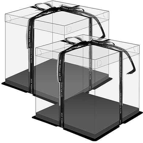 XiYee 2 Pezzi Scatola per Torta Trasparente, Scatole Regalo Plastica con Coperchio Scatola per Torta a Doppio Strato Scatole per Esposizione per Imballaggio da Forno per Dessert (8 inch black)