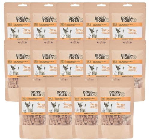 Dogs'n Tiger Fatzke Trainingsleckerli Hund, Ente, 99% Filet, 14x 80g | Hundeleckerli, Trainingssnack, gefriergetrocknet, ohne Zucker, Getreide & künstliche Aromen, gut verträglich