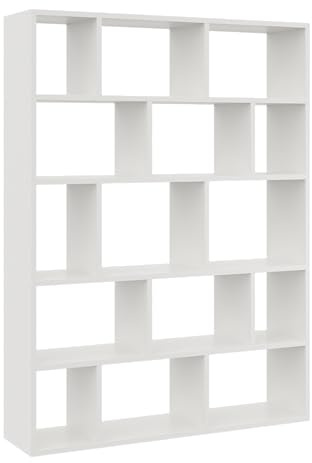 KUBUTKU Bücherregal Groß Wandregal mit 15 Fächern 141x105x18 Hängeregal Mordern Deko Schweberegal für Wohnzimmer Schlafzimmer Büro (Weiß)