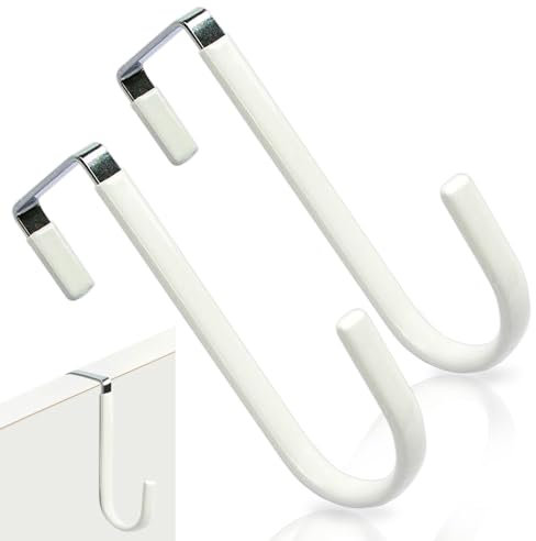 JOAOXOK Over Door Hook,2 Pack Over The Door Hooks for Bathroom, Living Room, Kitchen Hanging Clothes, Towels,White Soft Rubber Surface Prevents Scratches Hooks for Hanging