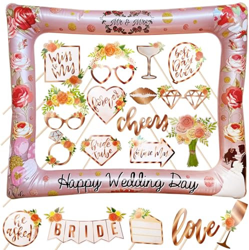 YiiiGoood Hochzeit Fotobox Accessoires Wedding 23 Stk. Foto Requisiten Roségold Boho Hochzeit ausblasbarer Foto Rahmen JGA Partyzubehör Deko Rose gold