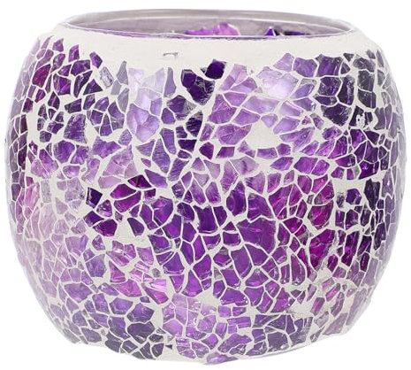 Ciieeo Glass Mosaic Tea Light Candle Holder for Candlelight Dinner Table European Style Purple