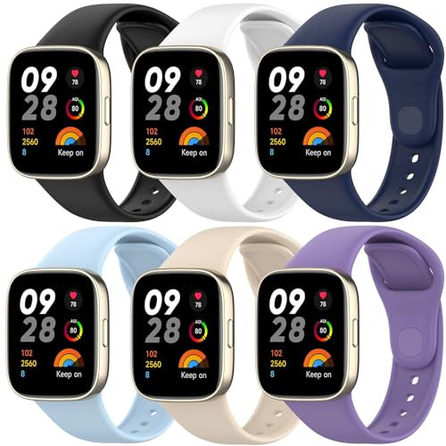 BABEJIA 6PCS Correas Compatible con Redmi Watch 3, Pulseras de TPU Suave, Regulable, con Conectores Metálicos, Fácil de Colocar, Transpirable